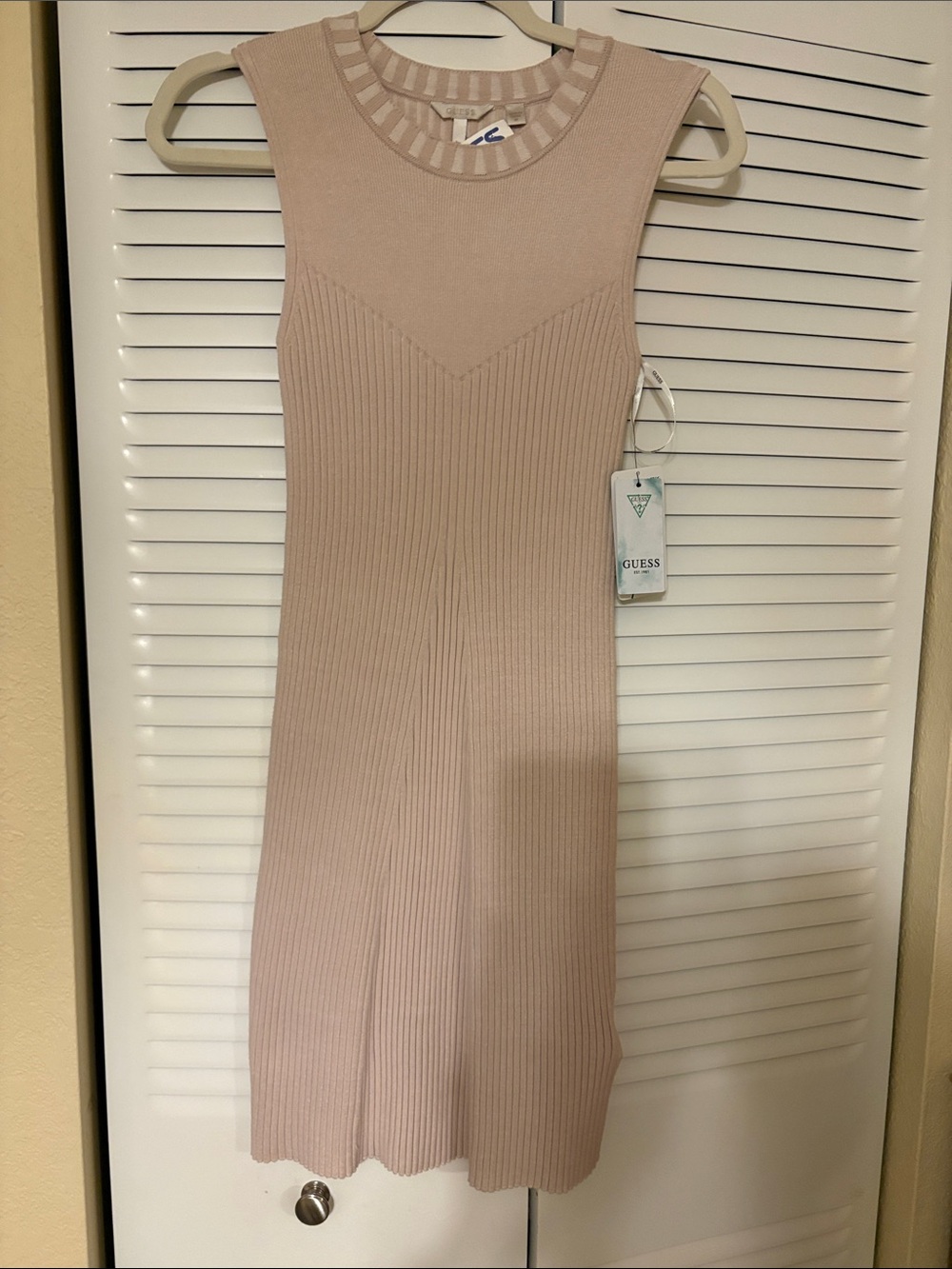 GUESS Ribbed Sleeveless Midi Dress in Blush Pink